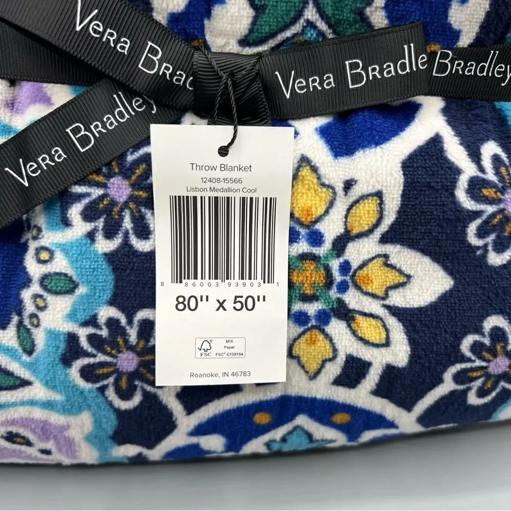 Vera Bradley Plush Fleece Throw Blanket 80x50 Libson Medallion Cool NWT